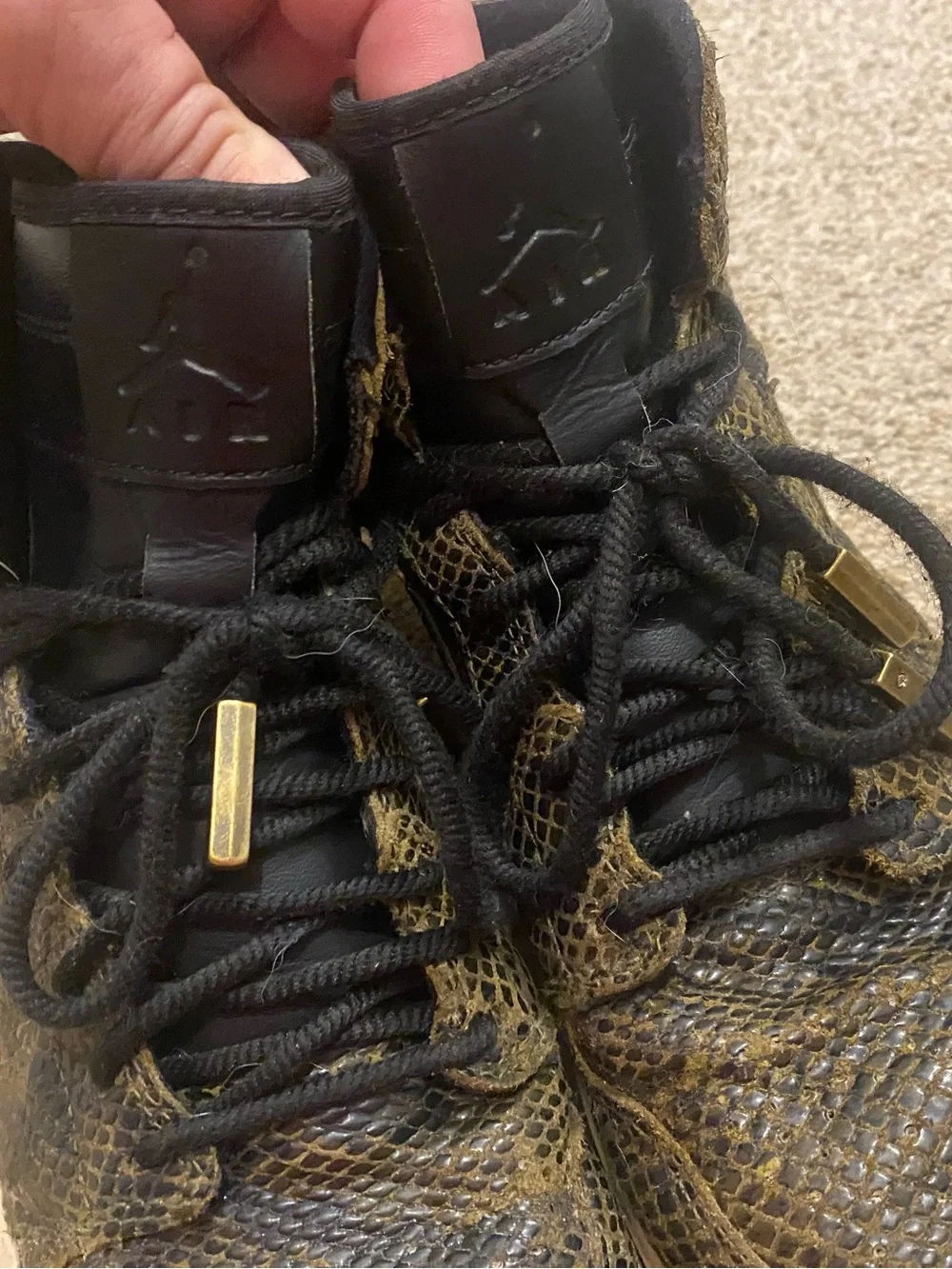 Jordan 1’s Black Snake-Texture High-Top Sneakers